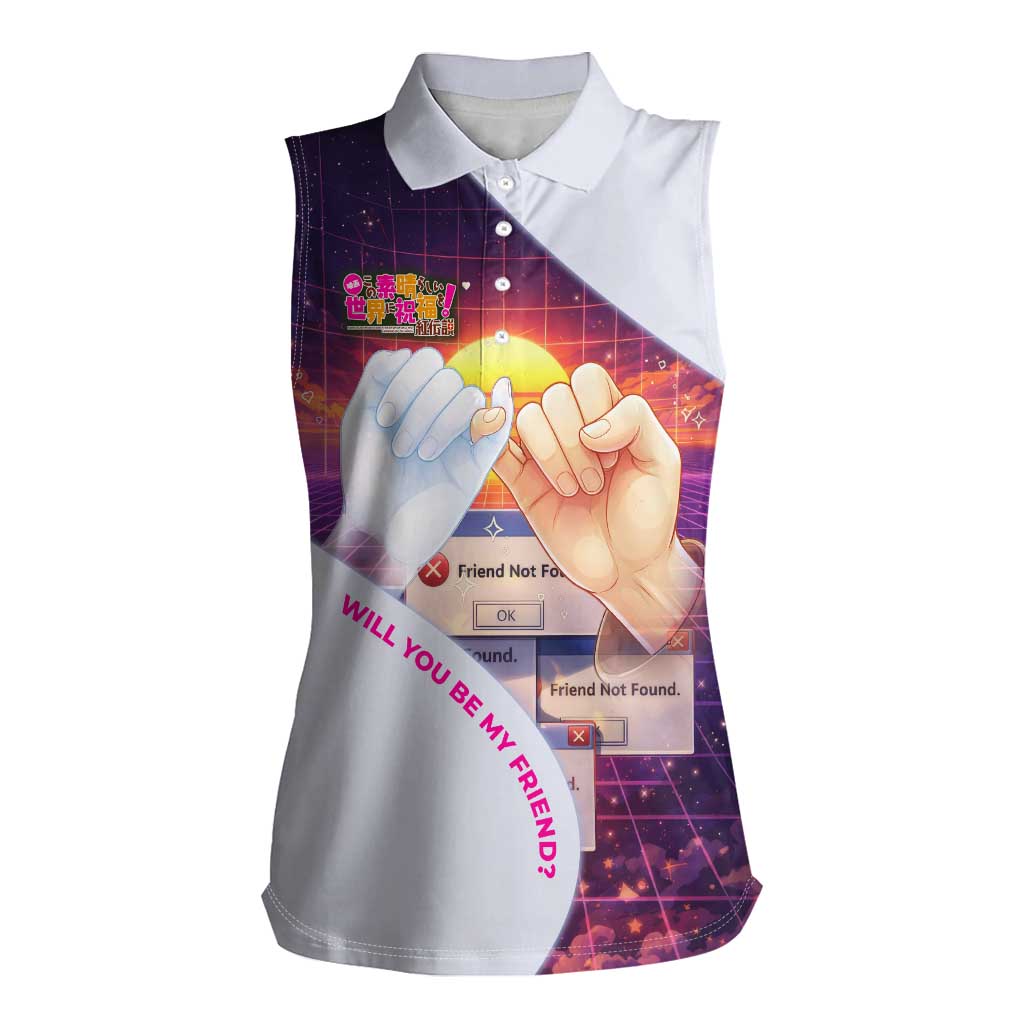 Friend Not Found Konosuba Tribute Women Sleeveless Polo Shirt Vaporwave Digital Nostalgia Style