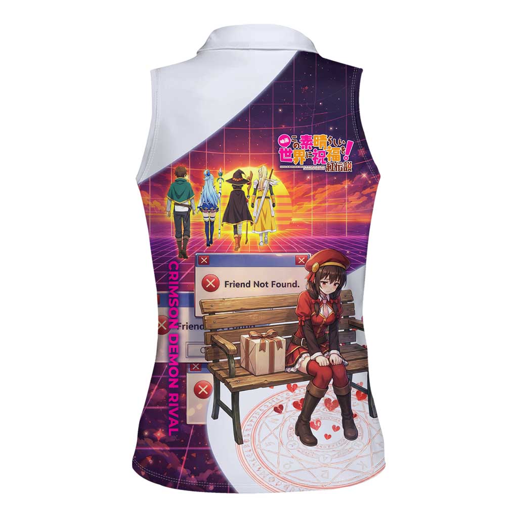 Friend Not Found Konosuba Tribute Women Sleeveless Polo Shirt Vaporwave Digital Nostalgia Style