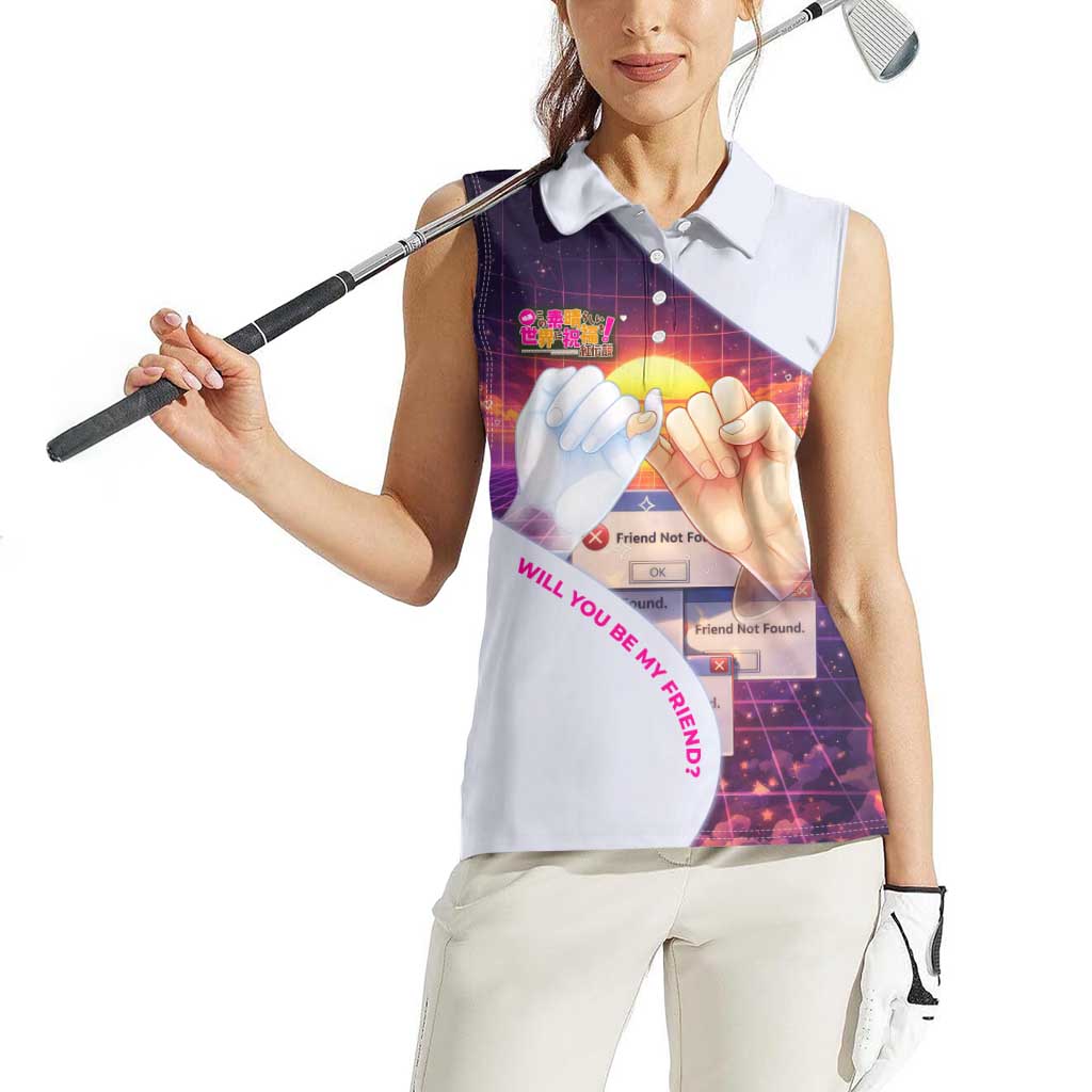 Friend Not Found Konosuba Tribute Women Sleeveless Polo Shirt Vaporwave Digital Nostalgia Style
