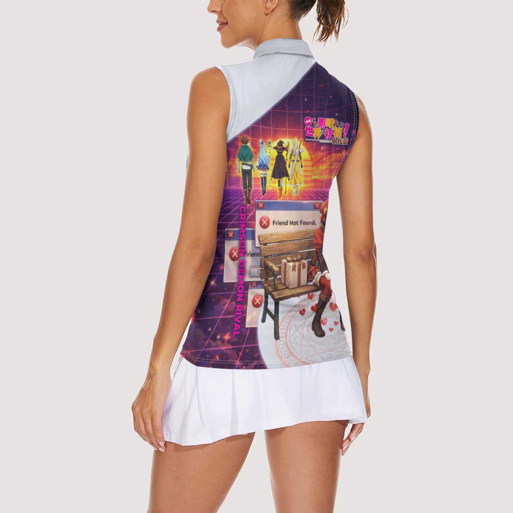 Friend Not Found Konosuba Tribute Women Sleeveless Polo Shirt Vaporwave Digital Nostalgia Style