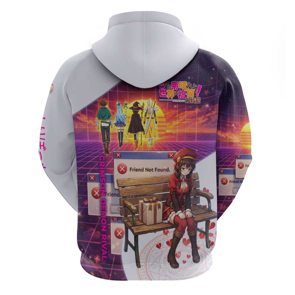 Friend Not Found Konosuba Tribute Zip Hoodie Vaporwave Digital Nostalgia Style