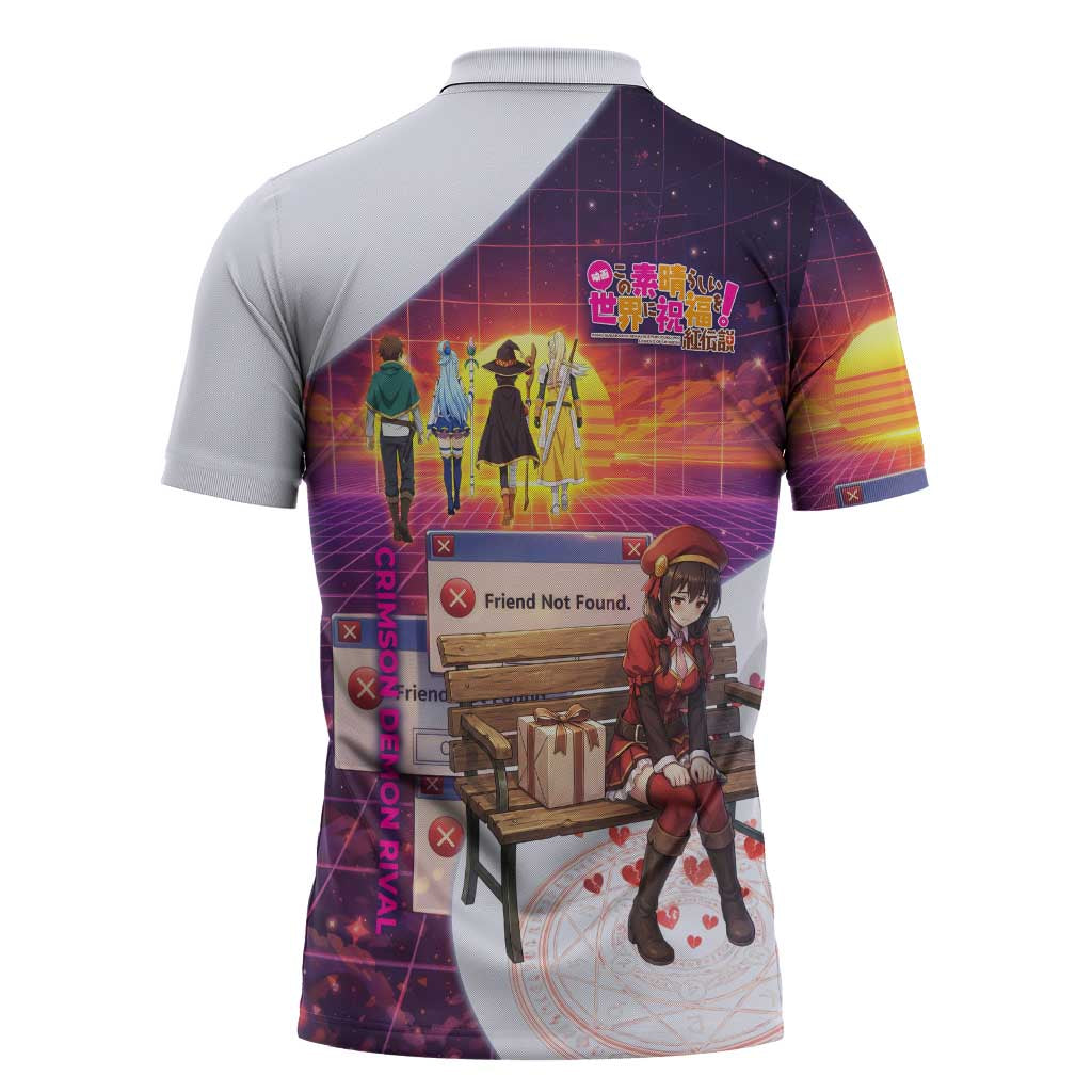 Friend Not Found Konosuba Tribute Zipper Polo Shirt Vaporwave Digital Nostalgia Style