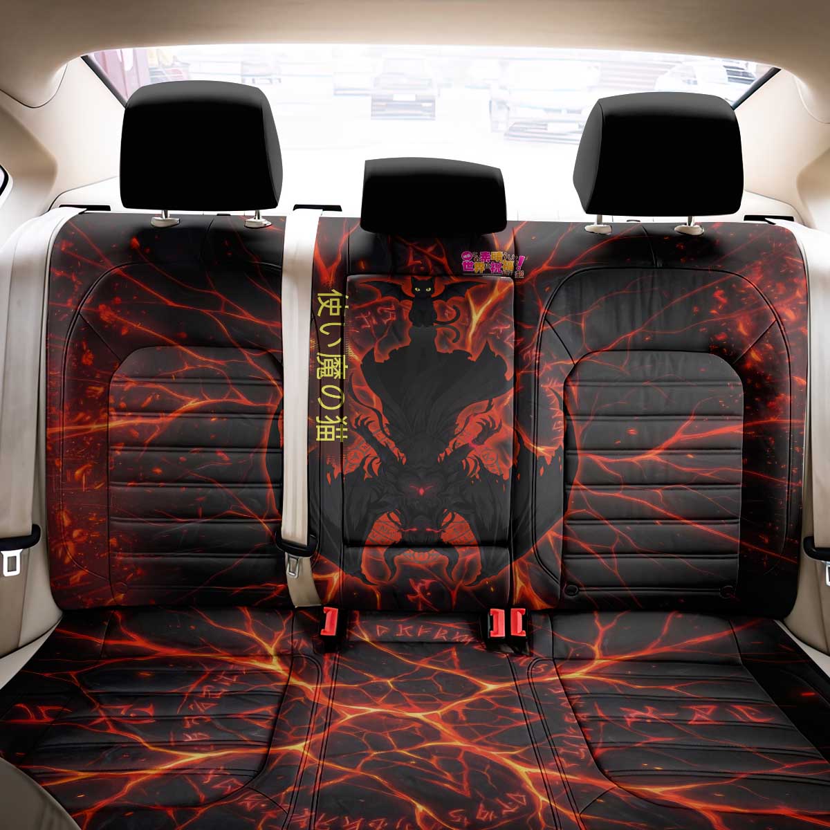Chomosuke Demon Familiar Back Car Seat Cover Infernal Rune Flame Art Style