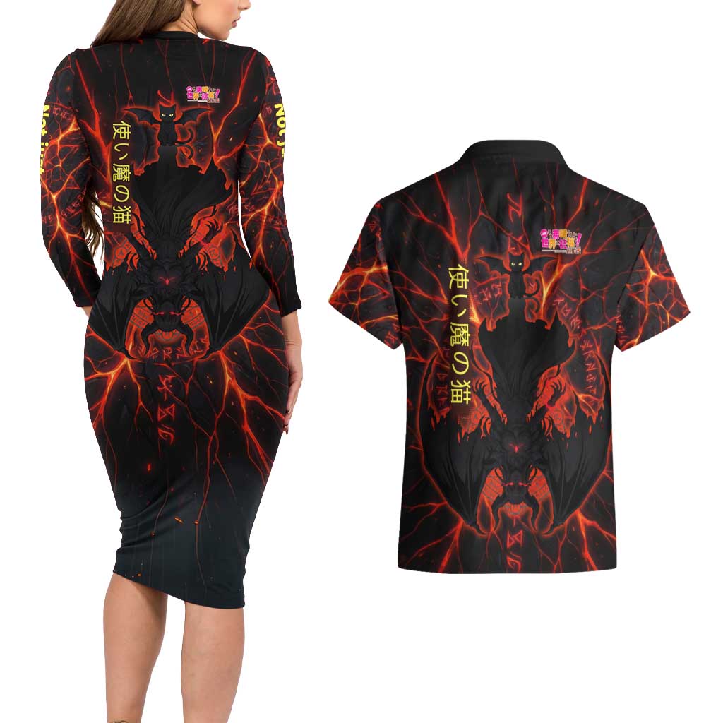 Chomosuke Demon Familiar Couples Matching Long Sleeve Bodycon Dress and Hawaiian Shirt Infernal Rune Flame Art Style
