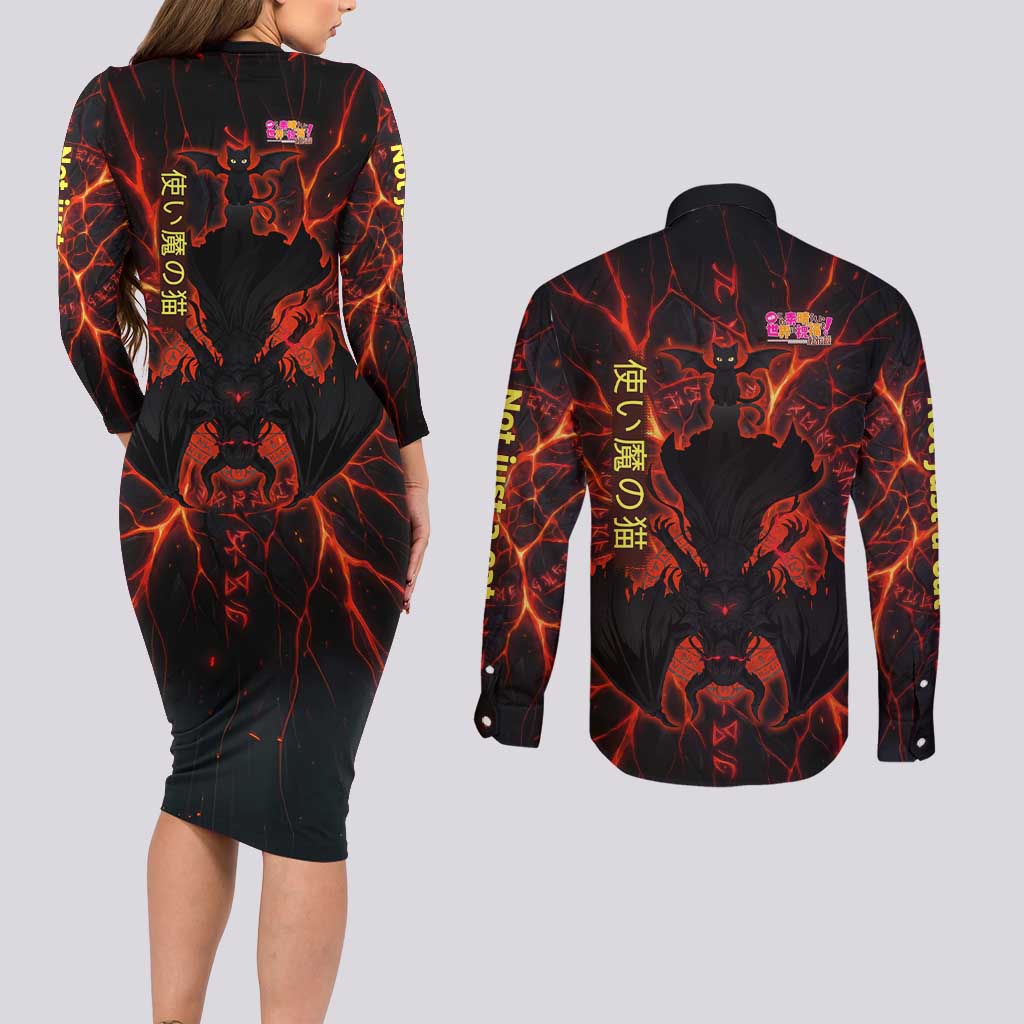 Chomosuke Demon Familiar Couples Matching Long Sleeve Bodycon Dress and Long Sleeve Button Shirt Infernal Rune Flame Art Style