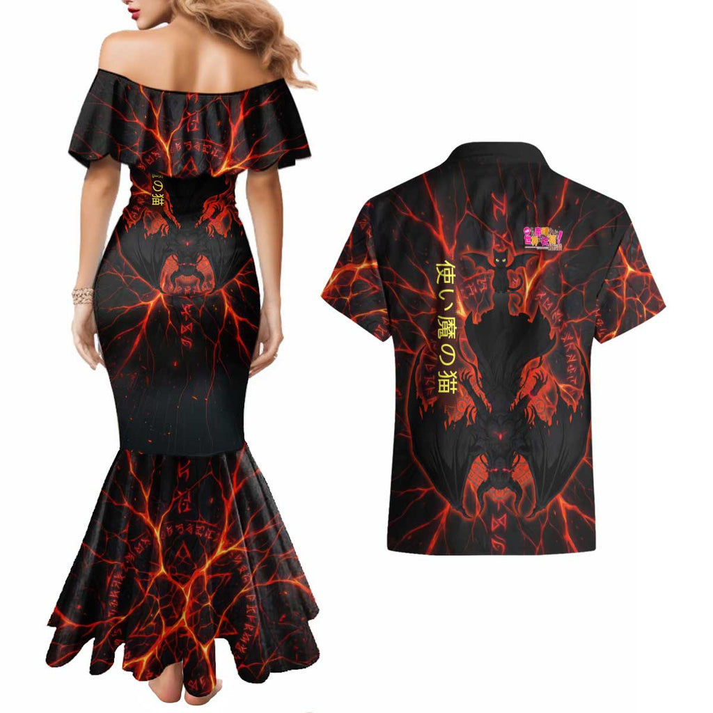 Chomosuke Demon Familiar Couples Matching Mermaid Dress and Hawaiian Shirt Infernal Rune Flame Art Style