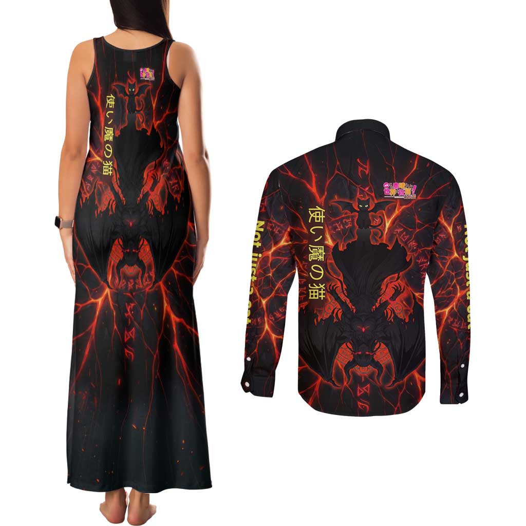 Chomosuke Demon Familiar Couples Matching Tank Maxi Dress and Long Sleeve Button Shirt Infernal Rune Flame Art Style