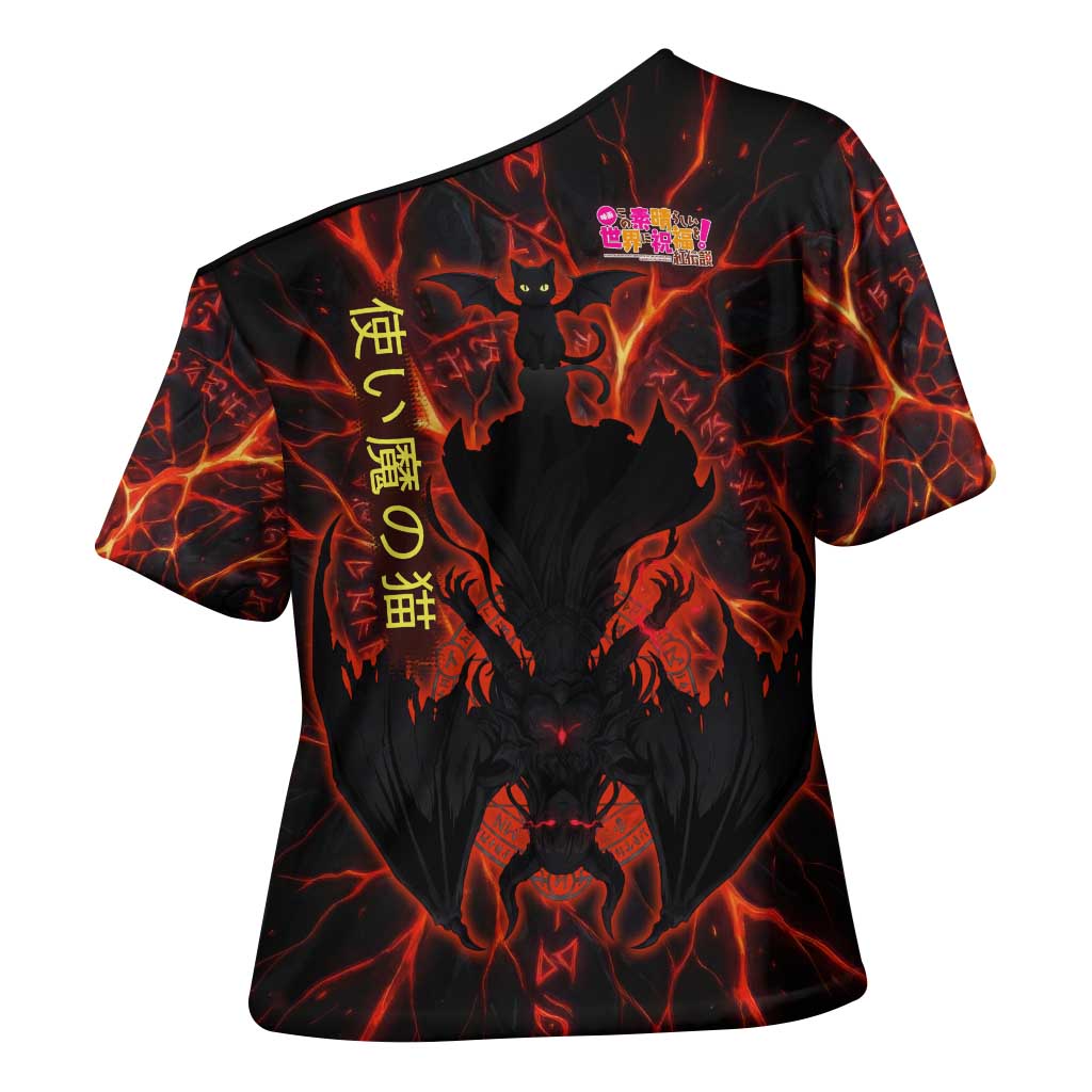 Chomosuke Demon Familiar Cross Shoulder Shirt Infernal Rune Flame Art Style