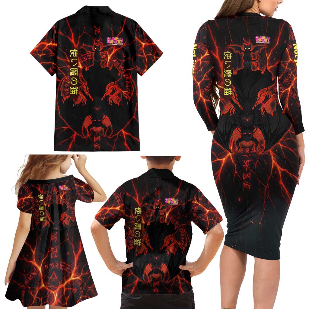 Chomosuke Demon Familiar Family Matching Long Sleeve Bodycon Dress and Hawaiian Shirt Infernal Rune Flame Art Style