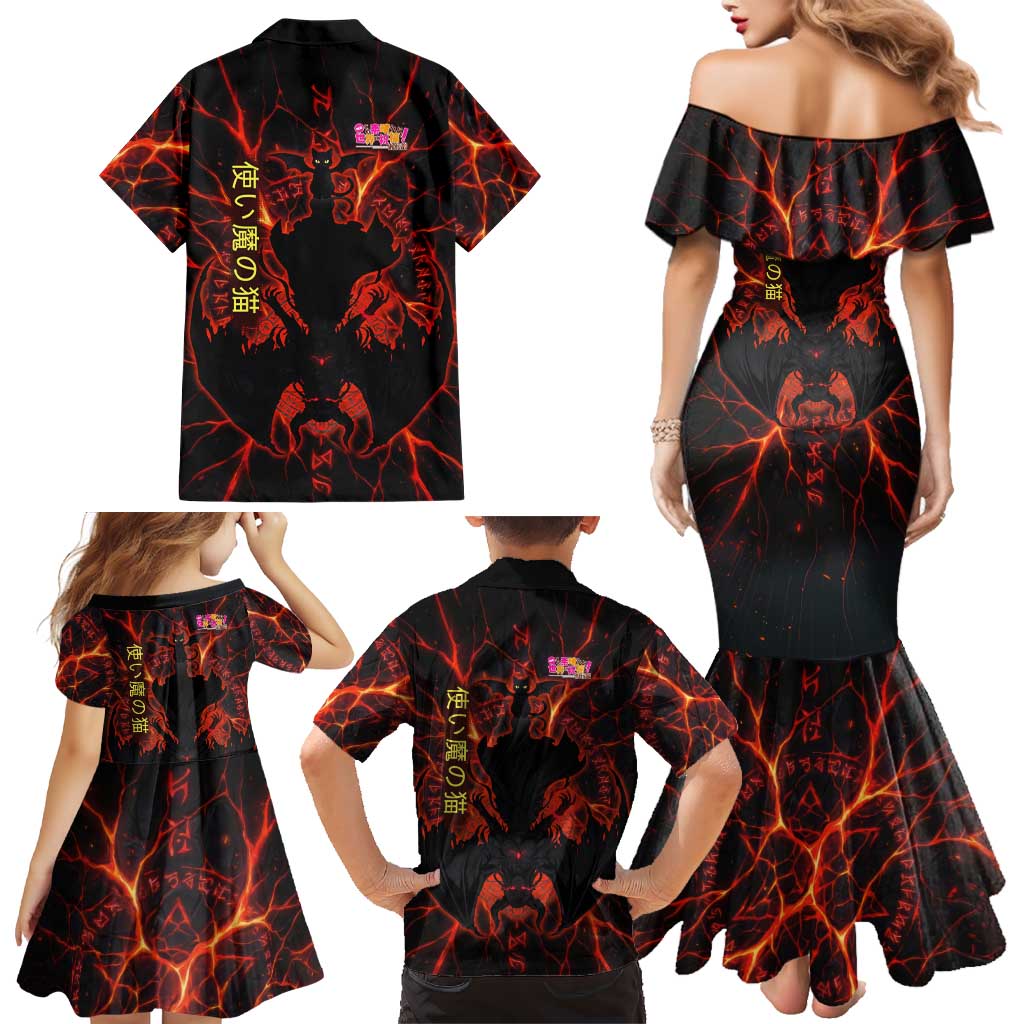Chomosuke Demon Familiar Family Matching Mermaid Dress and Hawaiian Shirt Infernal Rune Flame Art Style