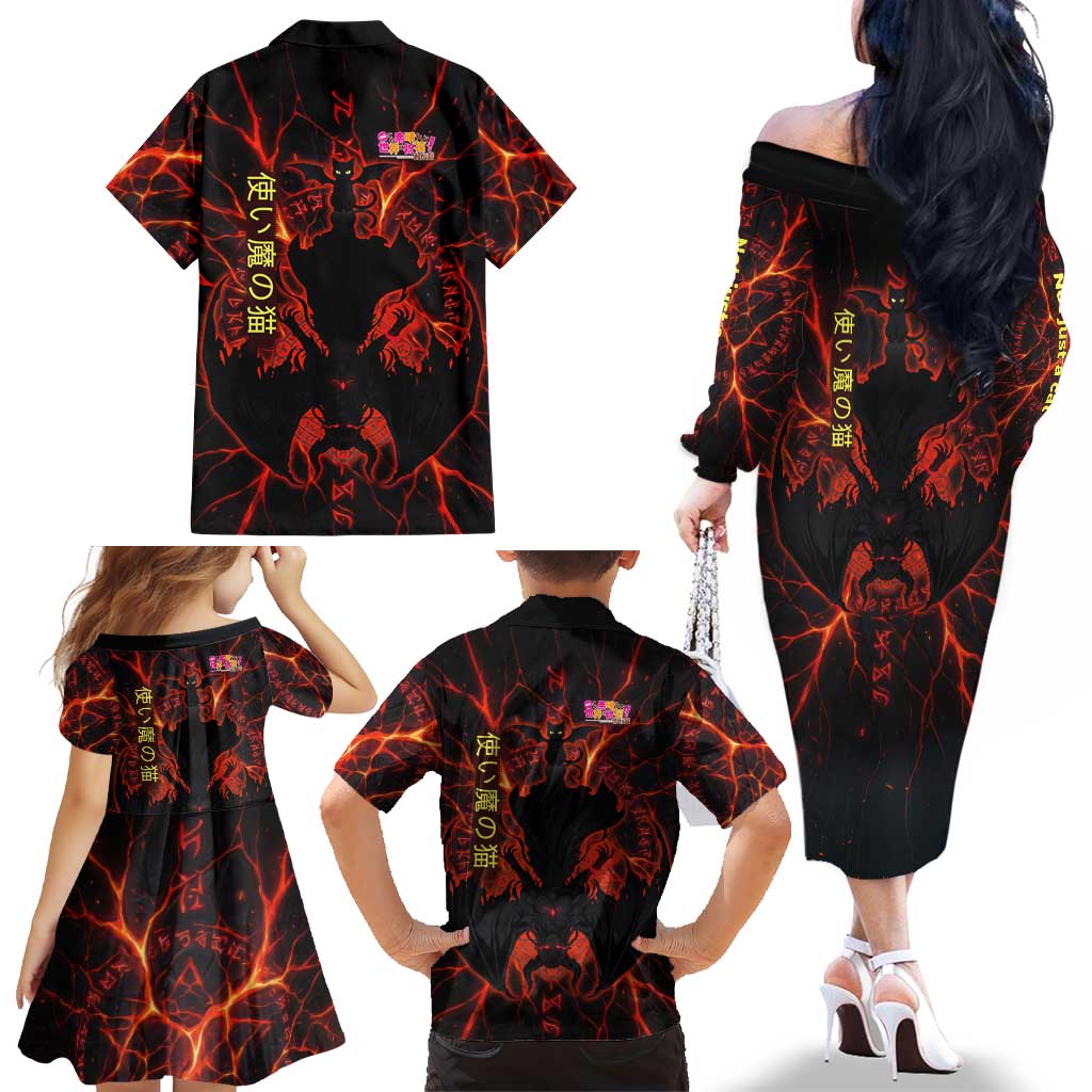 Chomosuke Demon Familiar Family Matching Off The Shoulder Long Sleeve Dress and Hawaiian Shirt Infernal Rune Flame Art Style
