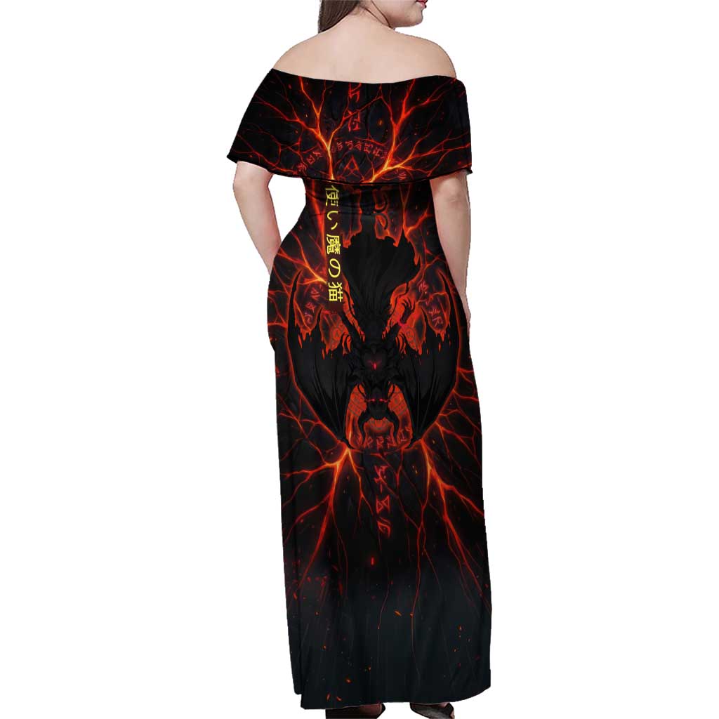 Chomosuke Demon Familiar Family Matching Off Shoulder Maxi Dress and Hawaiian Shirt Infernal Rune Flame Art Style