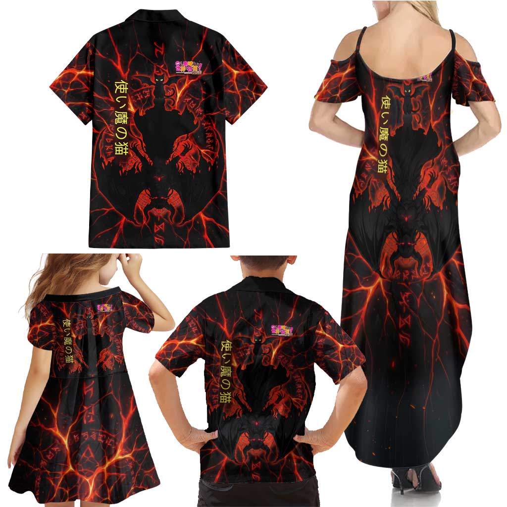 Chomosuke Demon Familiar Family Matching Summer Maxi Dress and Hawaiian Shirt Infernal Rune Flame Art Style