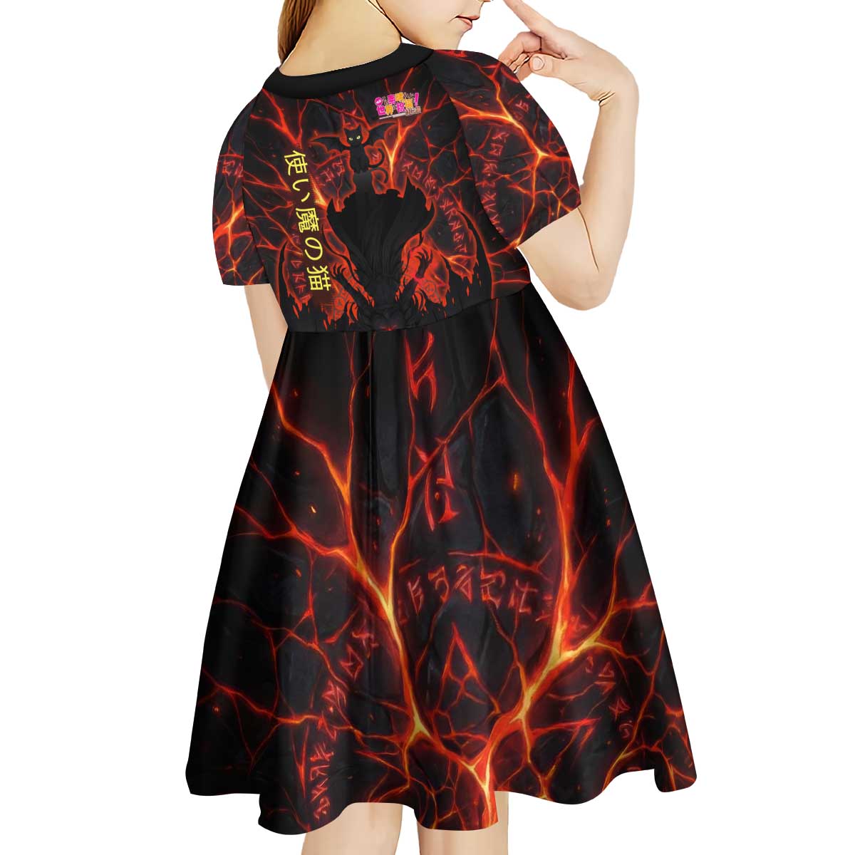 Chomosuke Demon Familiar Kid Short Sleeve Dress Infernal Rune Flame Art Style