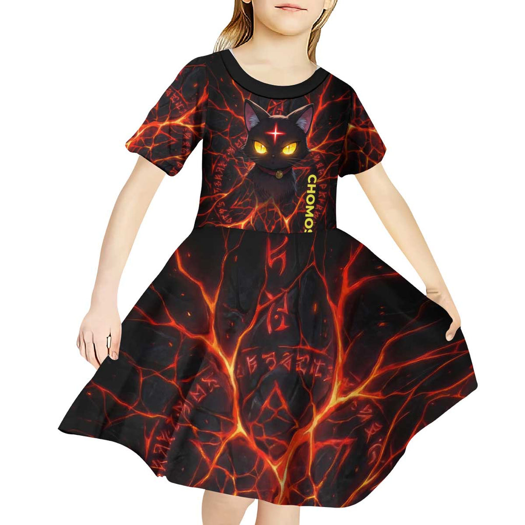 Chomosuke Demon Familiar Kid Short Sleeve Dress Infernal Rune Flame Art Style