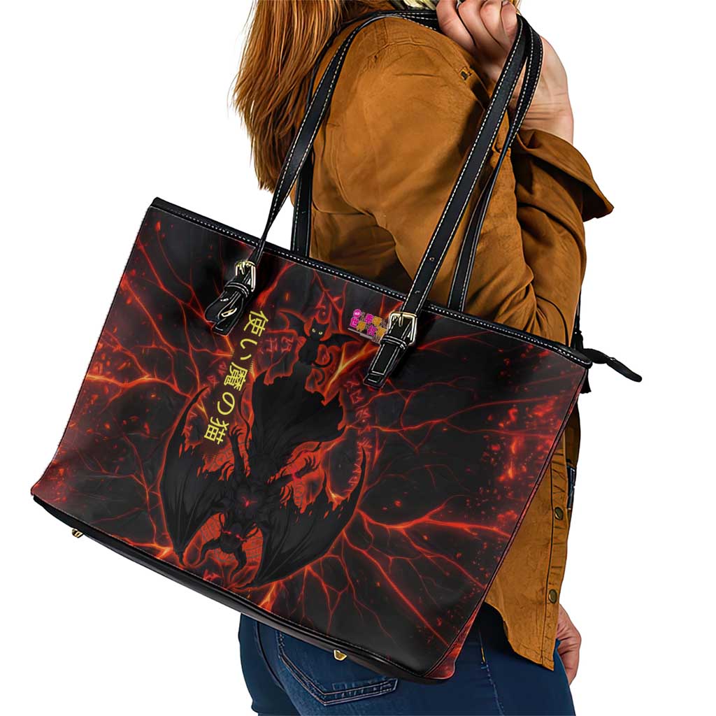 Chomosuke Demon Familiar Leather Tote Bag Infernal Rune Flame Art Style