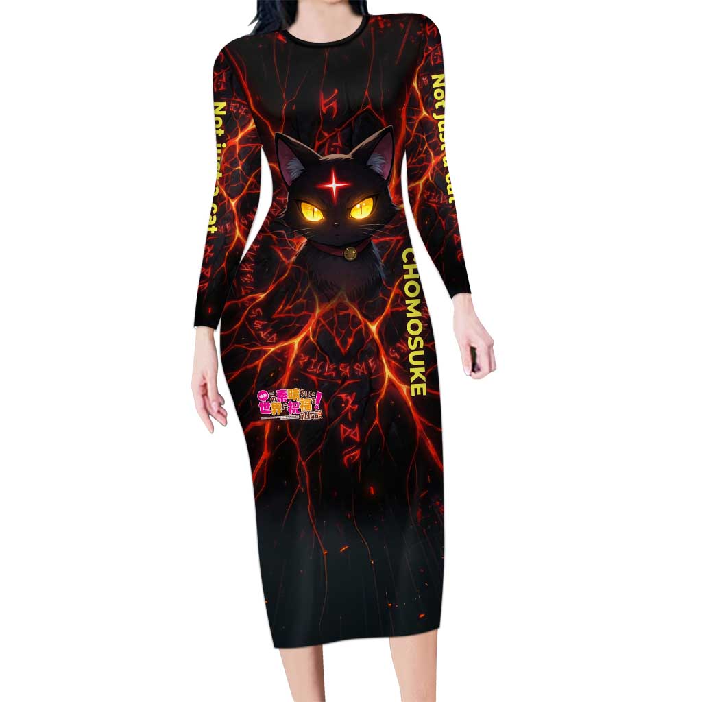 Chomosuke Demon Familiar Long Sleeve Bodycon Dress Infernal Rune Flame Art Style