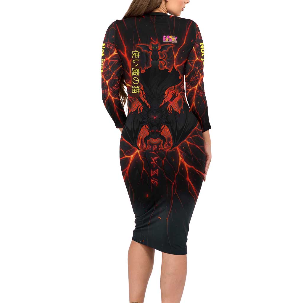 Chomosuke Demon Familiar Long Sleeve Bodycon Dress Infernal Rune Flame Art Style
