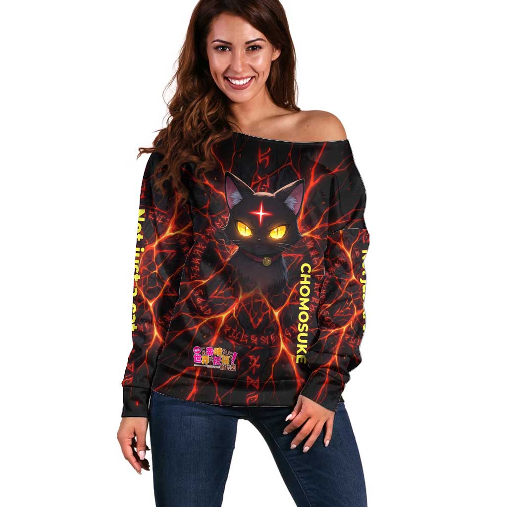 Chomosuke Demon Familiar Off Shoulder Sweater Infernal Rune Flame Art Style