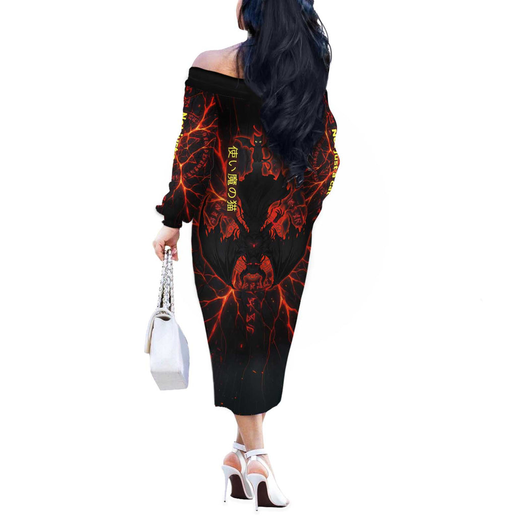 Chomosuke Demon Familiar Off The Shoulder Long Sleeve Dress Infernal Rune Flame Art Style