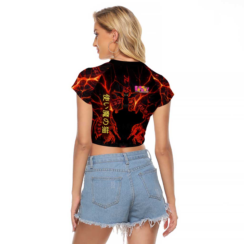 Chomosuke Demon Familiar Raglan Cropped T Shirt Infernal Rune Flame Art Style