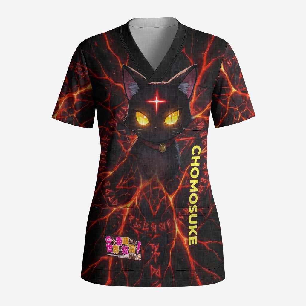 Chomosuke Demon Familiar Scrub Top Infernal Rune Flame Art Style