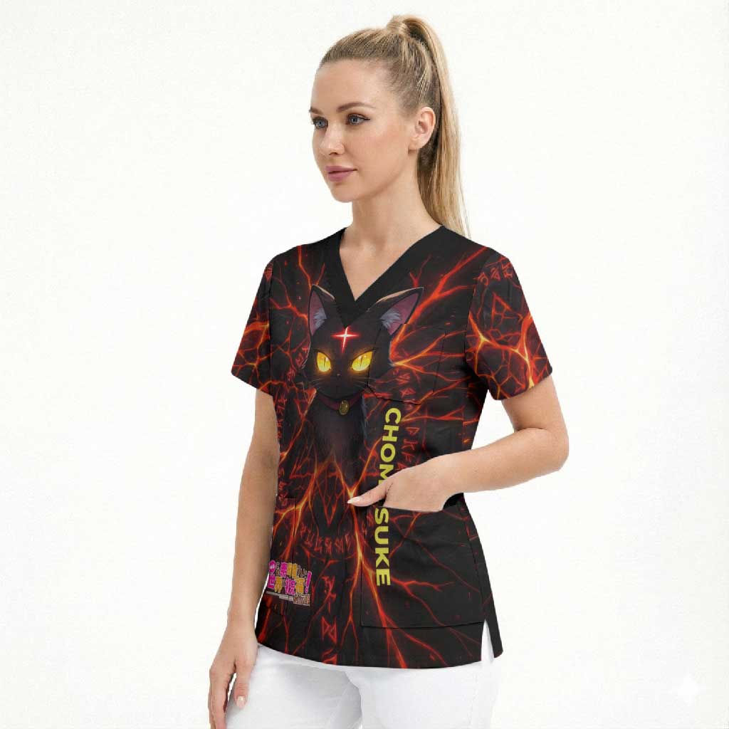 Chomosuke Demon Familiar Scrub Top Infernal Rune Flame Art Style