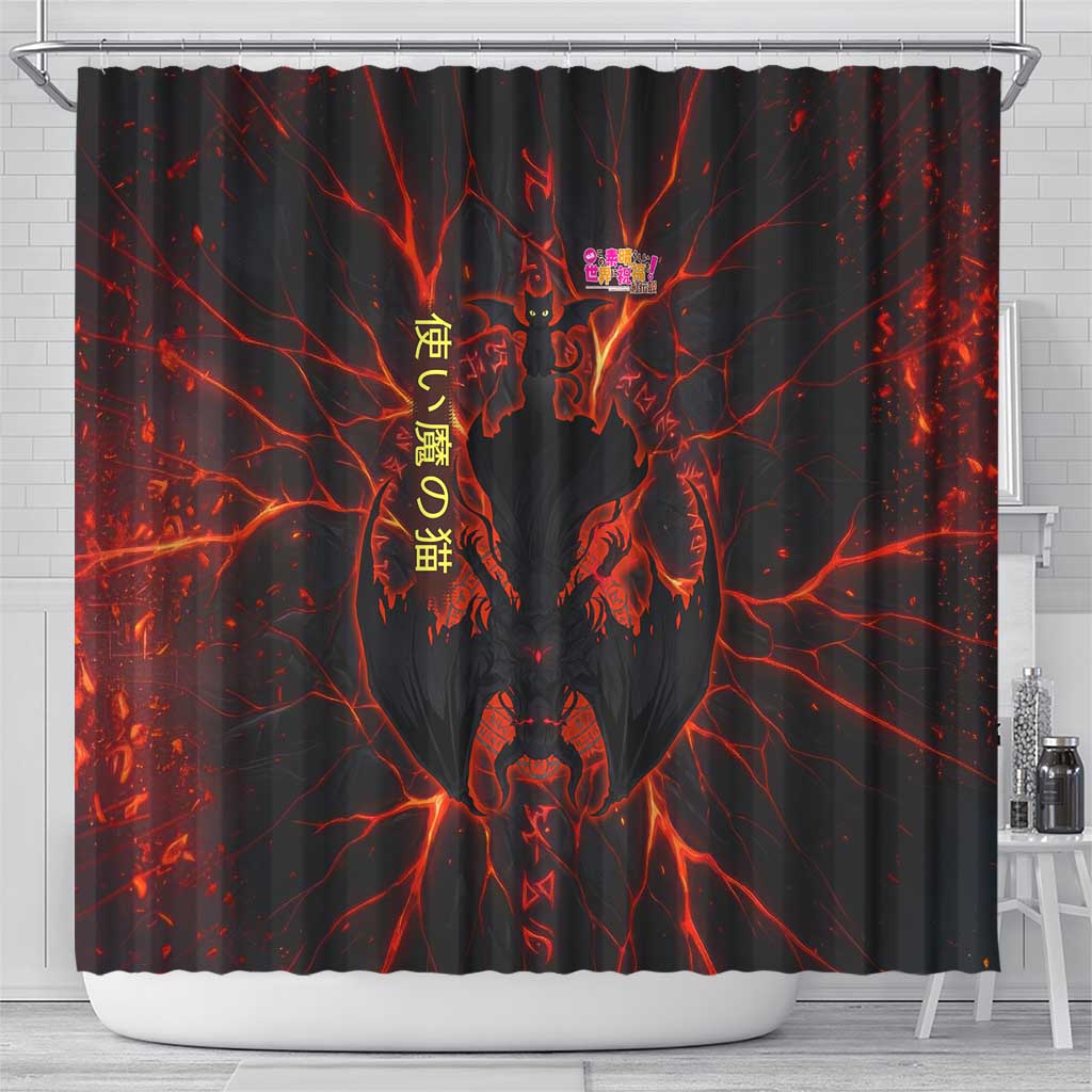 Chomosuke Demon Familiar Shower Curtain Infernal Rune Flame Art Style