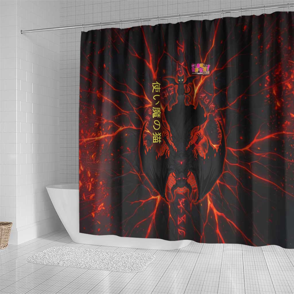 Chomosuke Demon Familiar Shower Curtain Infernal Rune Flame Art Style