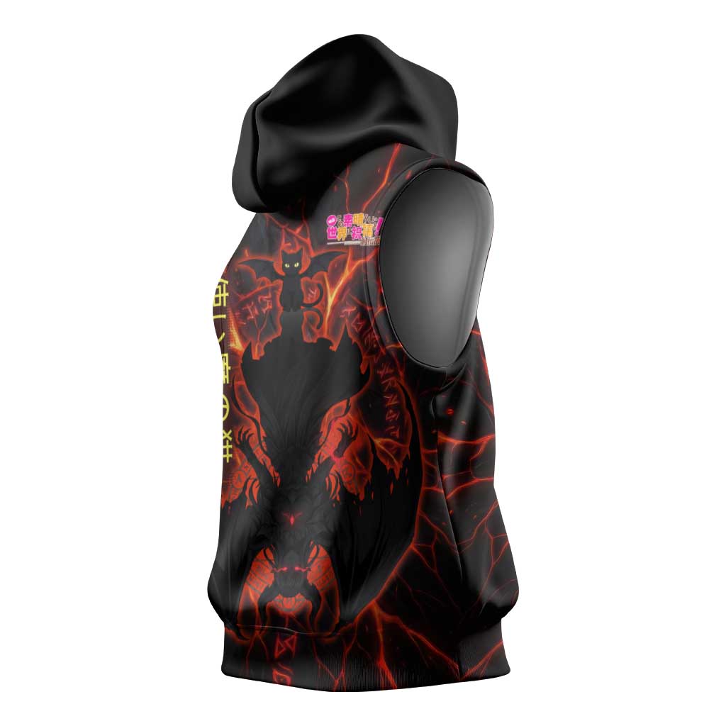 Chomosuke Demon Familiar Sleeveless Hoodie Infernal Rune Flame Art Style