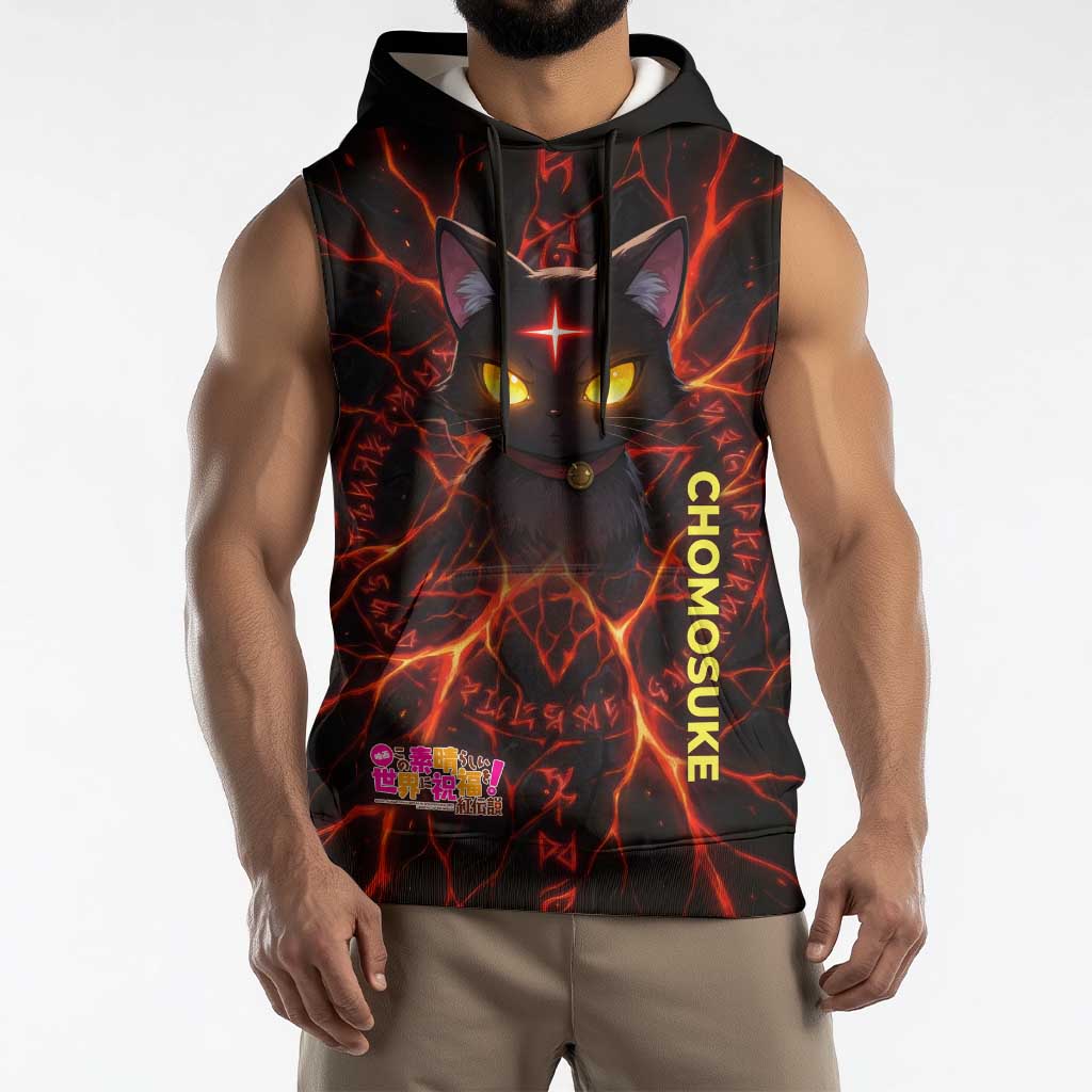 Chomosuke Demon Familiar Sleeveless Hoodie Infernal Rune Flame Art Style