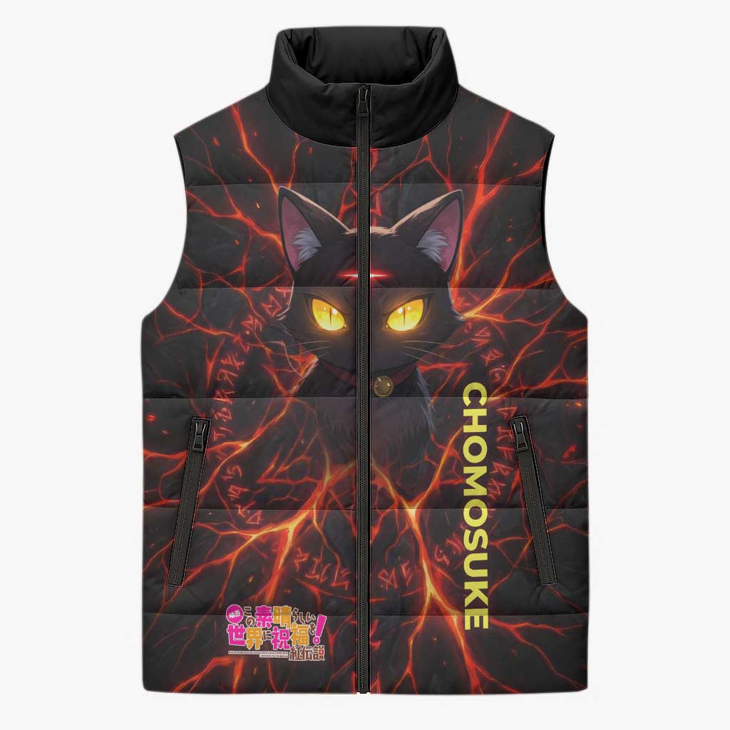 Chomosuke Demon Familiar Sleeveless Puffer Jacket Infernal Rune Flame Art Style
