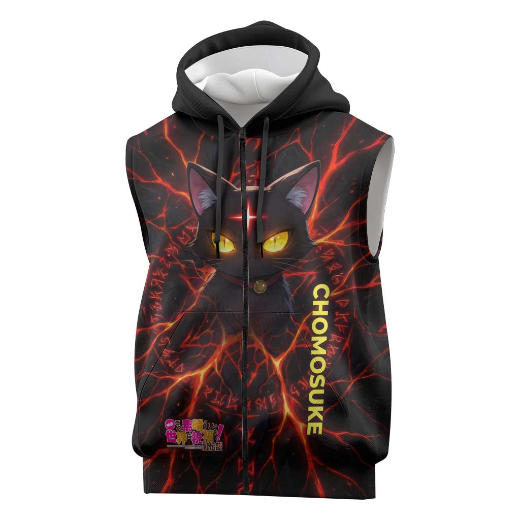 Chomosuke Demon Familiar Sleeveless Zip Hoodie Infernal Rune Flame Art Style