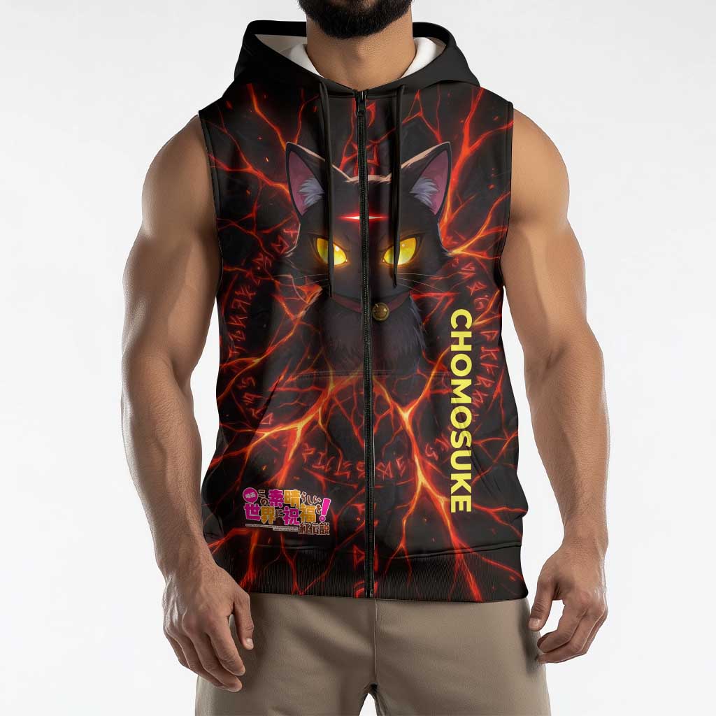 Chomosuke Demon Familiar Sleeveless Zip Hoodie Infernal Rune Flame Art Style