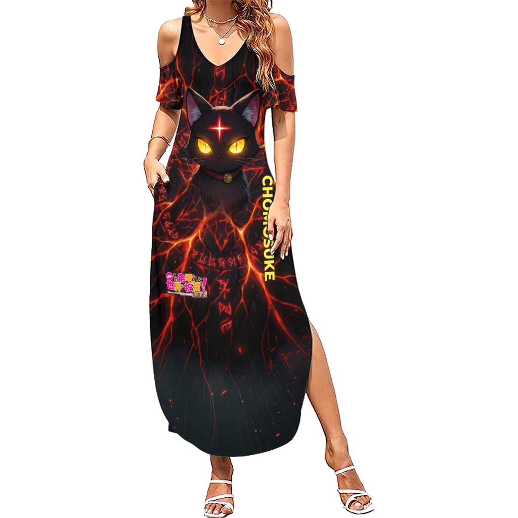 Chomosuke Demon Familiar Summer Maxi Dress Infernal Rune Flame Art Style