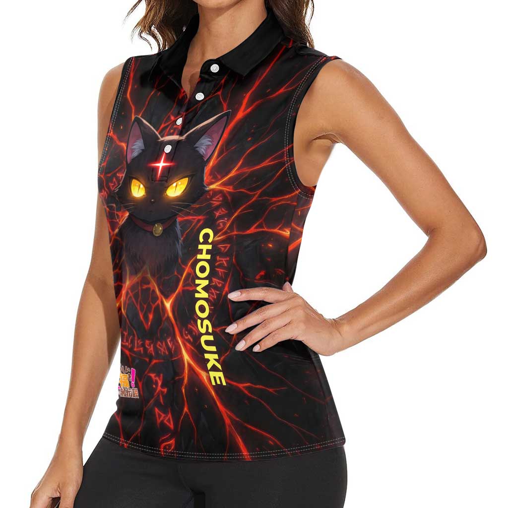 Chomosuke Demon Familiar Women Sleeveless Polo Shirt Infernal Rune Flame Art Style