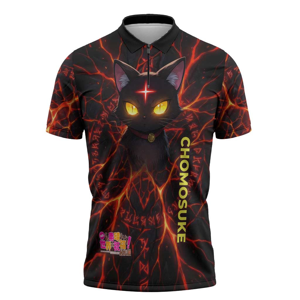 Chomosuke Demon Familiar Zipper Polo Shirt Infernal Rune Flame Art Style