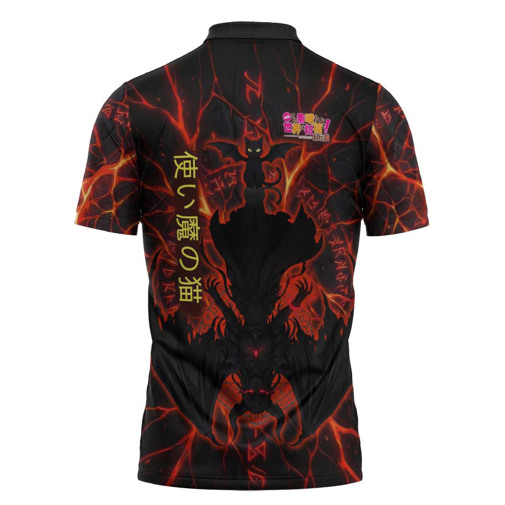 Chomosuke Demon Familiar Zipper Polo Shirt Infernal Rune Flame Art Style