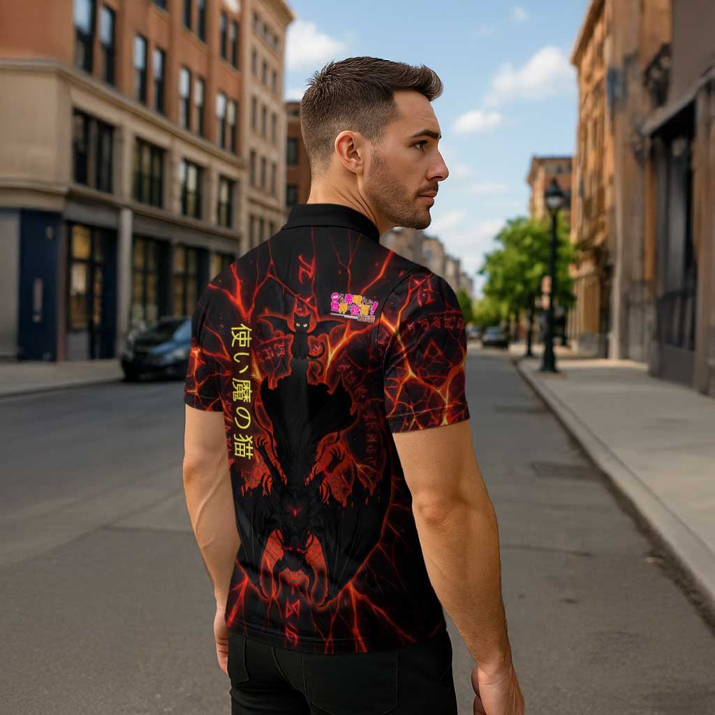 Chomosuke Demon Familiar Zipper Polo Shirt Infernal Rune Flame Art Style