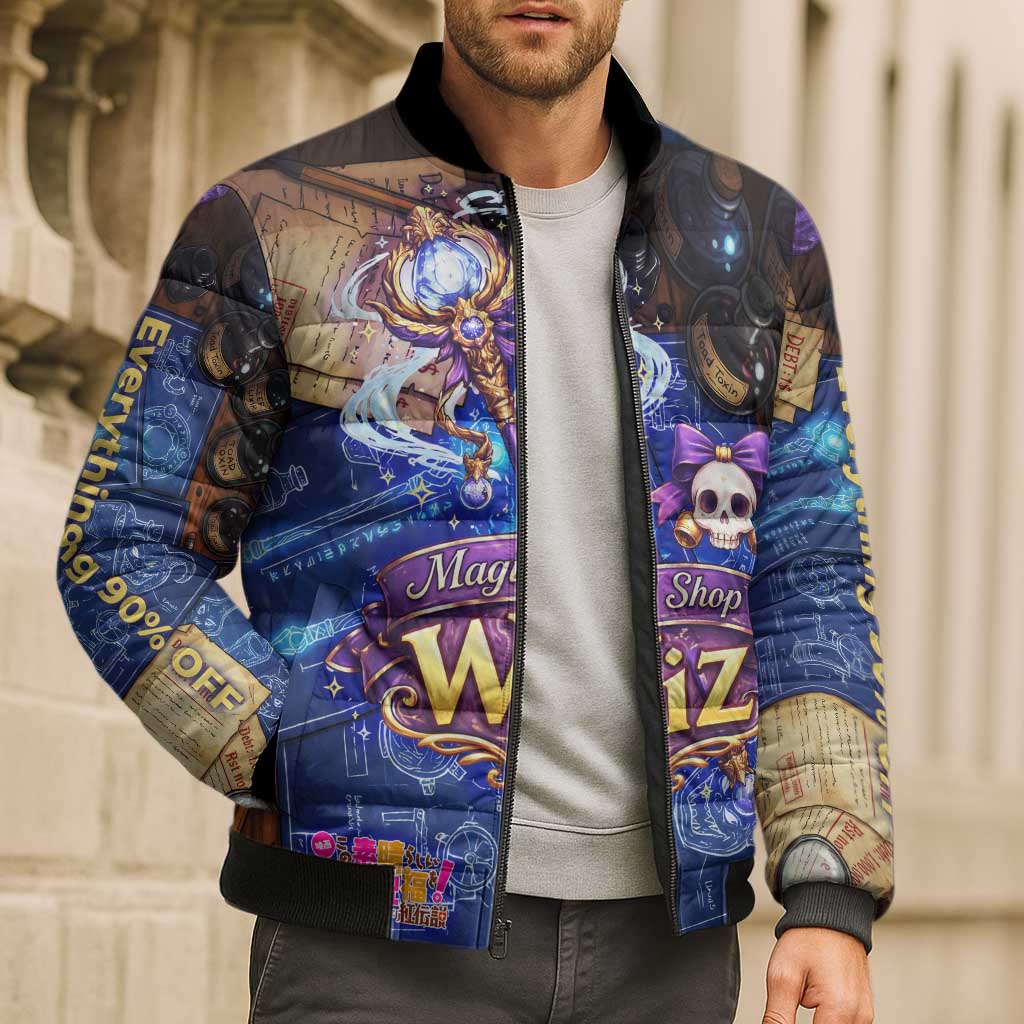 Wiz Magic Shop Bomber Puffer Jacket Alchemical Fantasy Blueprint Style