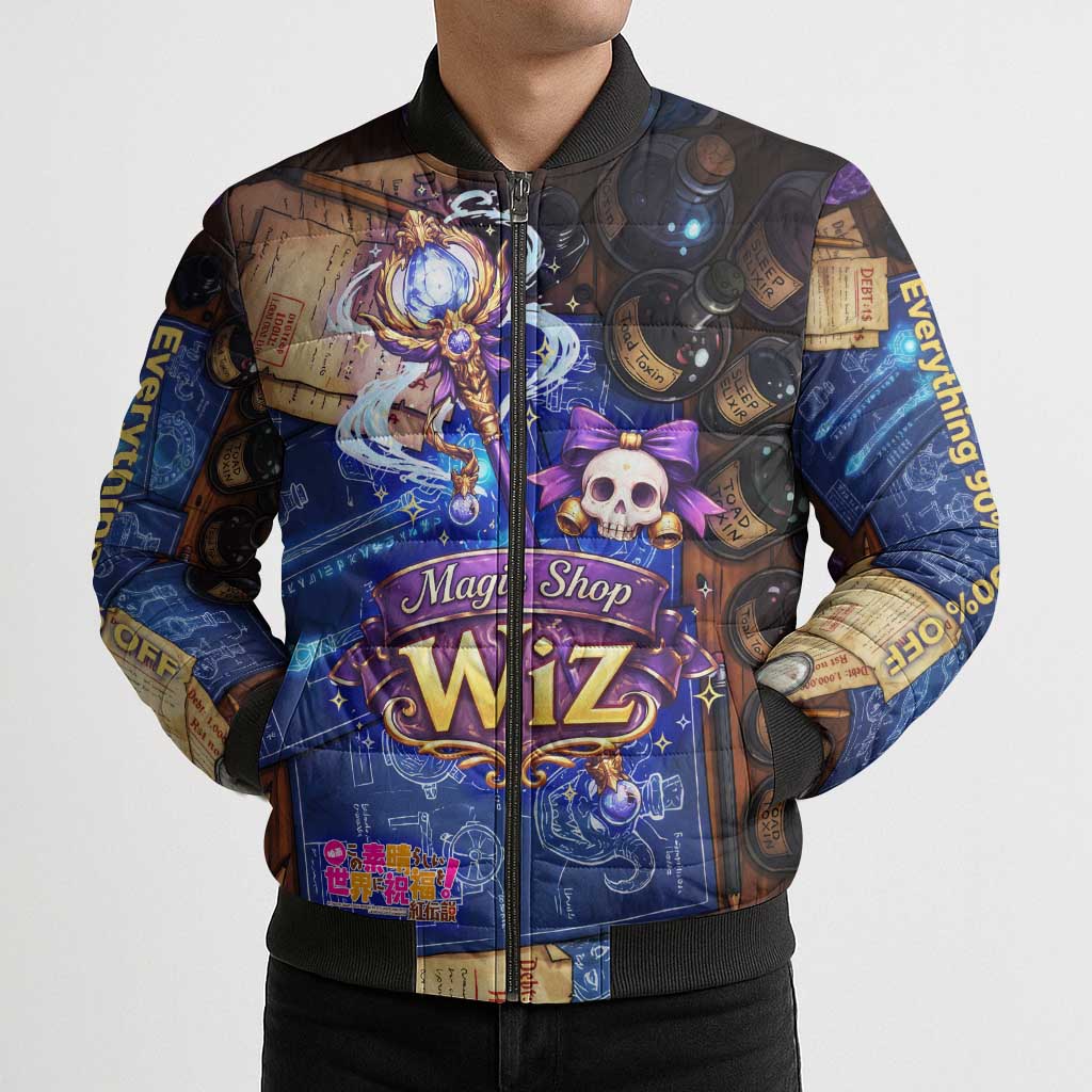 Wiz Magic Shop Bomber Puffer Jacket Alchemical Fantasy Blueprint Style