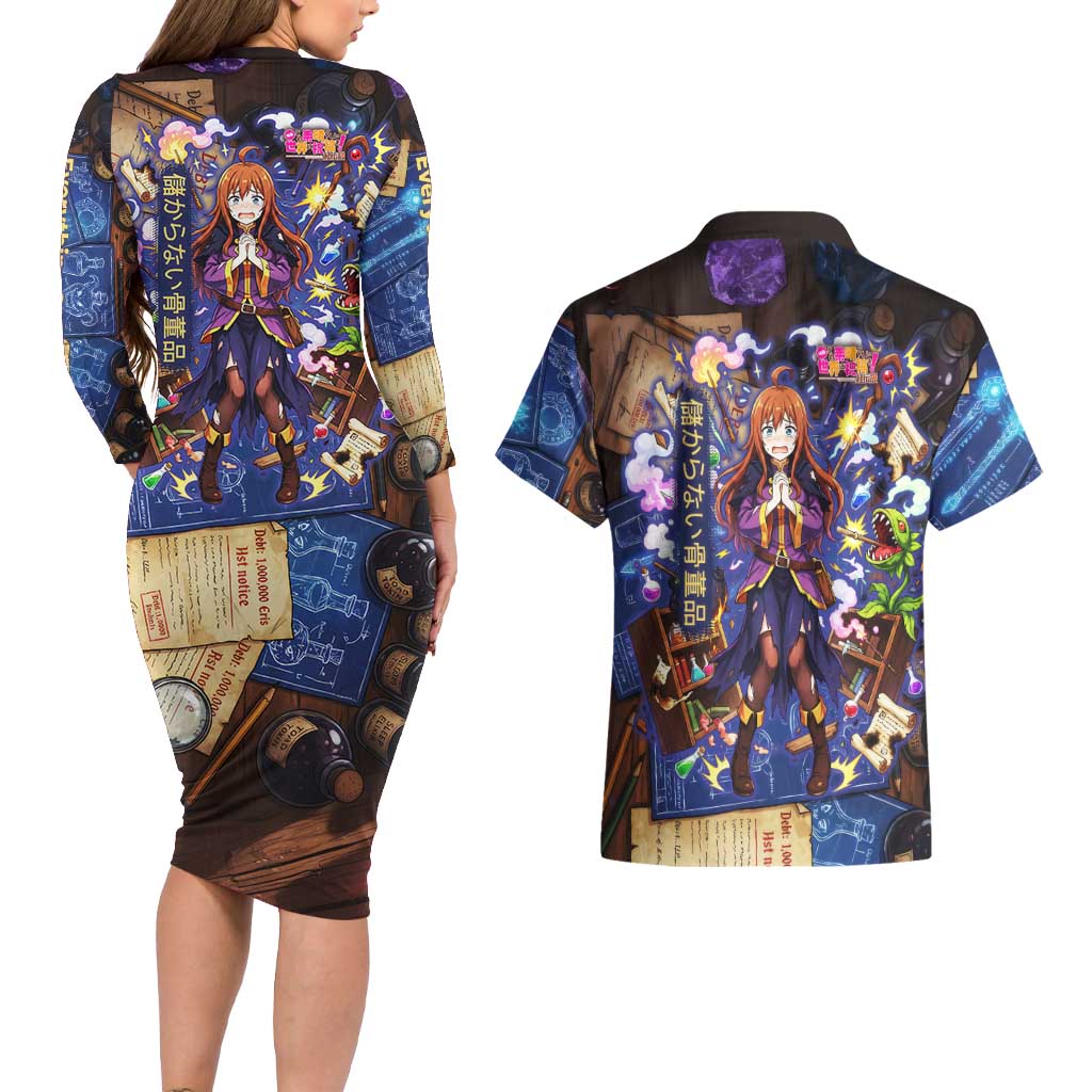 Wiz Magic Shop Couples Matching Long Sleeve Bodycon Dress and Hawaiian Shirt Alchemical Fantasy Blueprint Style