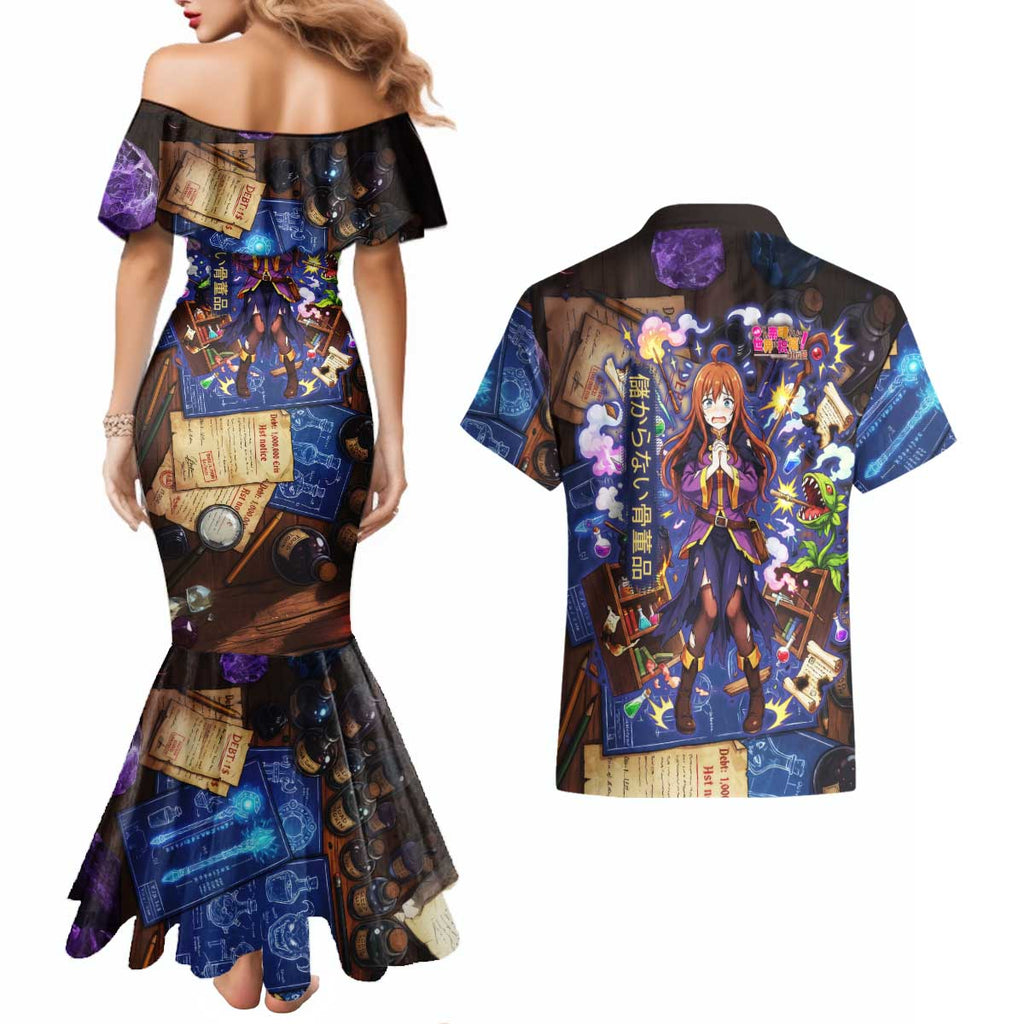 Wiz Magic Shop Couples Matching Mermaid Dress and Hawaiian Shirt Alchemical Fantasy Blueprint Style