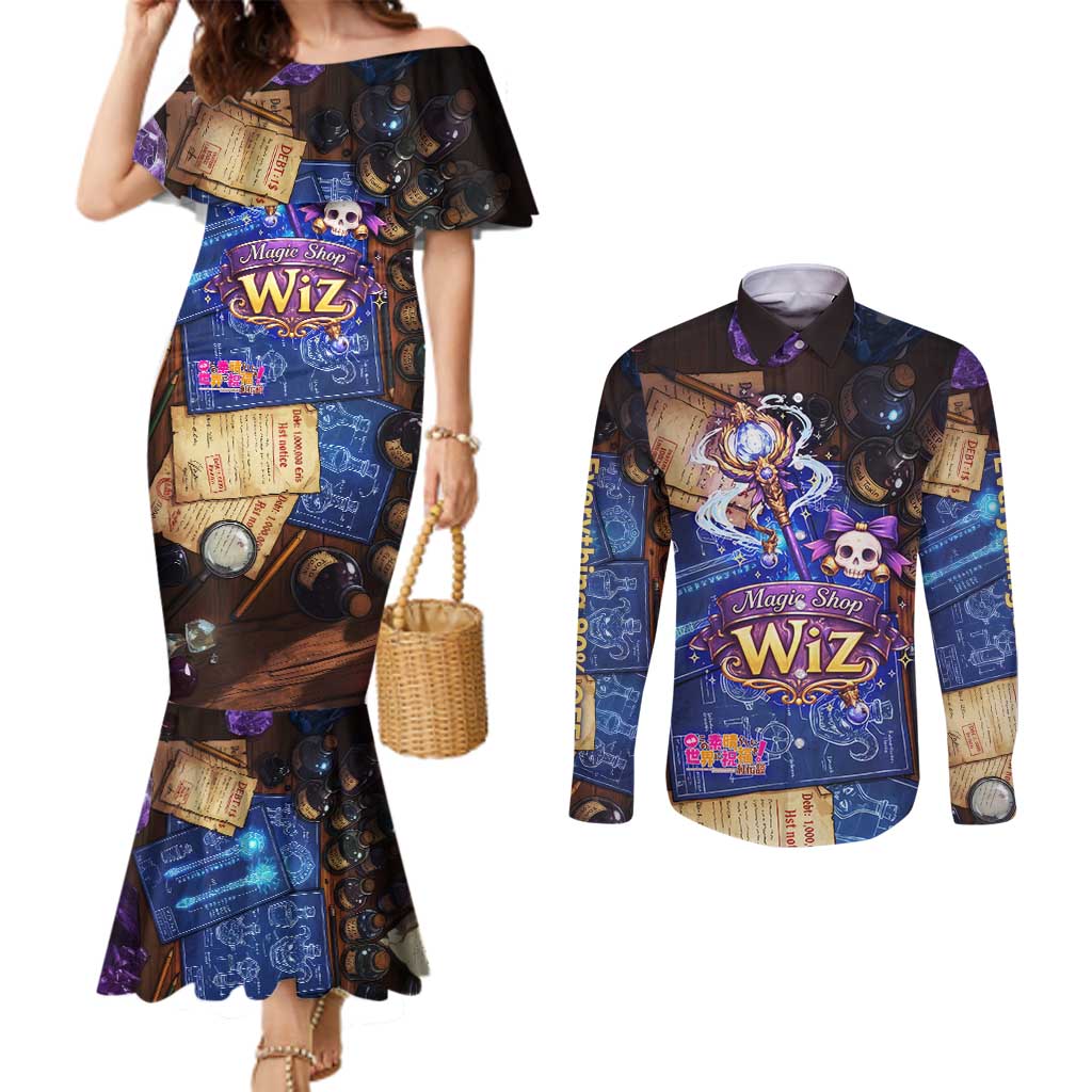 Wiz Magic Shop Couples Matching Mermaid Dress and Long Sleeve Button Shirt Alchemical Fantasy Blueprint Style