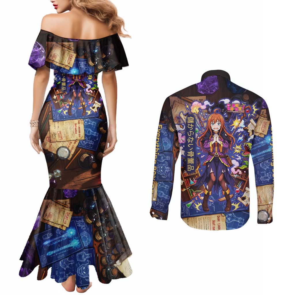 Wiz Magic Shop Couples Matching Mermaid Dress and Long Sleeve Button Shirt Alchemical Fantasy Blueprint Style
