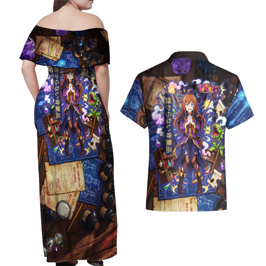 Wiz Magic Shop Couples Matching Off Shoulder Maxi Dress and Hawaiian Shirt Alchemical Fantasy Blueprint Style