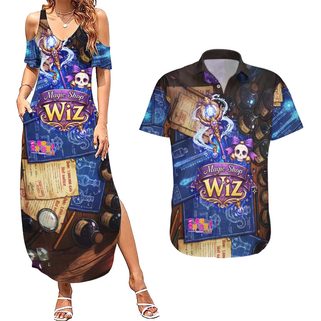 Wiz Magic Shop Couples Matching Summer Maxi Dress and Hawaiian Shirt Alchemical Fantasy Blueprint Style