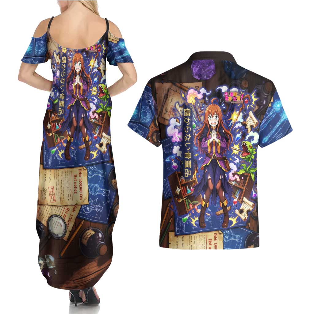 Wiz Magic Shop Couples Matching Summer Maxi Dress and Hawaiian Shirt Alchemical Fantasy Blueprint Style