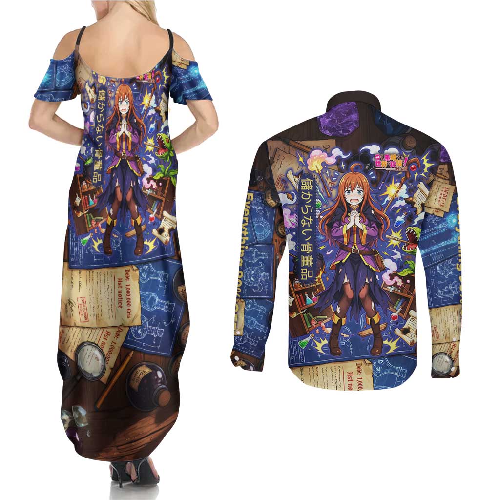Wiz Magic Shop Couples Matching Summer Maxi Dress and Long Sleeve Button Shirt Alchemical Fantasy Blueprint Style