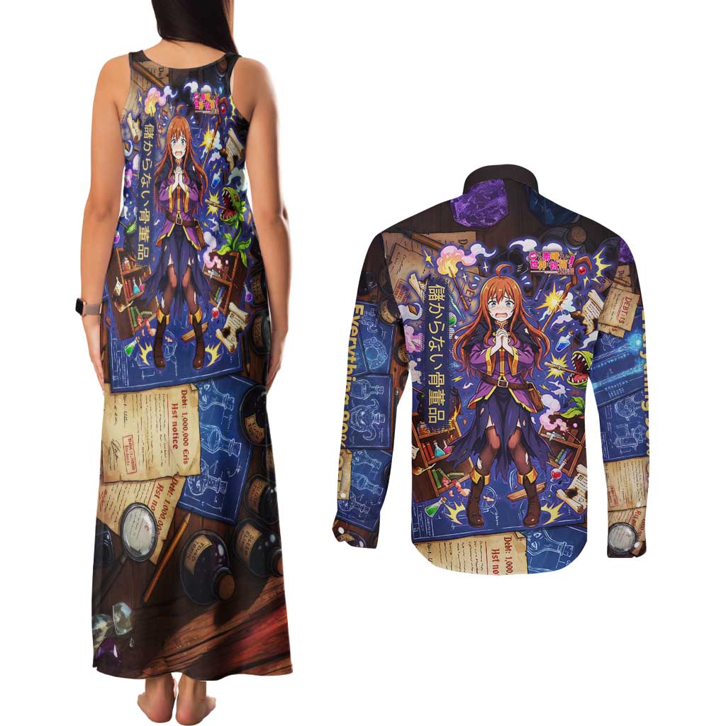 Wiz Magic Shop Couples Matching Tank Maxi Dress and Long Sleeve Button Shirt Alchemical Fantasy Blueprint Style